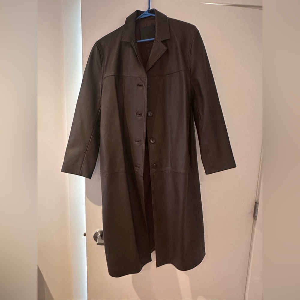 Massimo Dutti Long straight fit nappa leather coat.